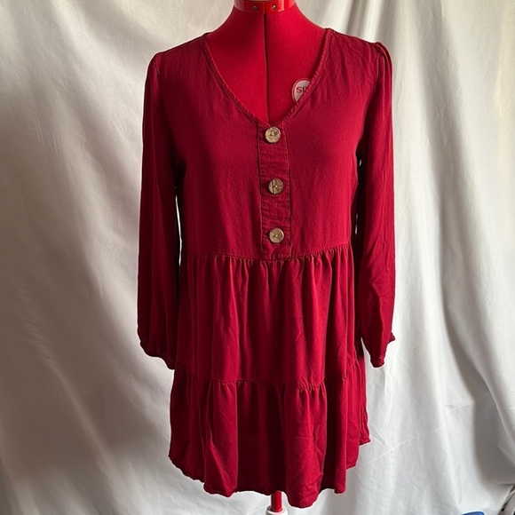 SHEIN Dresses & Skirts - SHEIN Burgundy Buttoned Long Sleeve Dress SM224